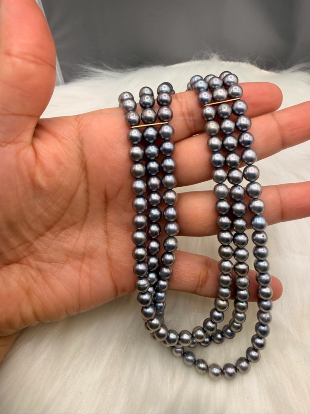 Triple Strand Black Pearl Necklace - Elegant Women’s Jewelry - Picture 2 of 4